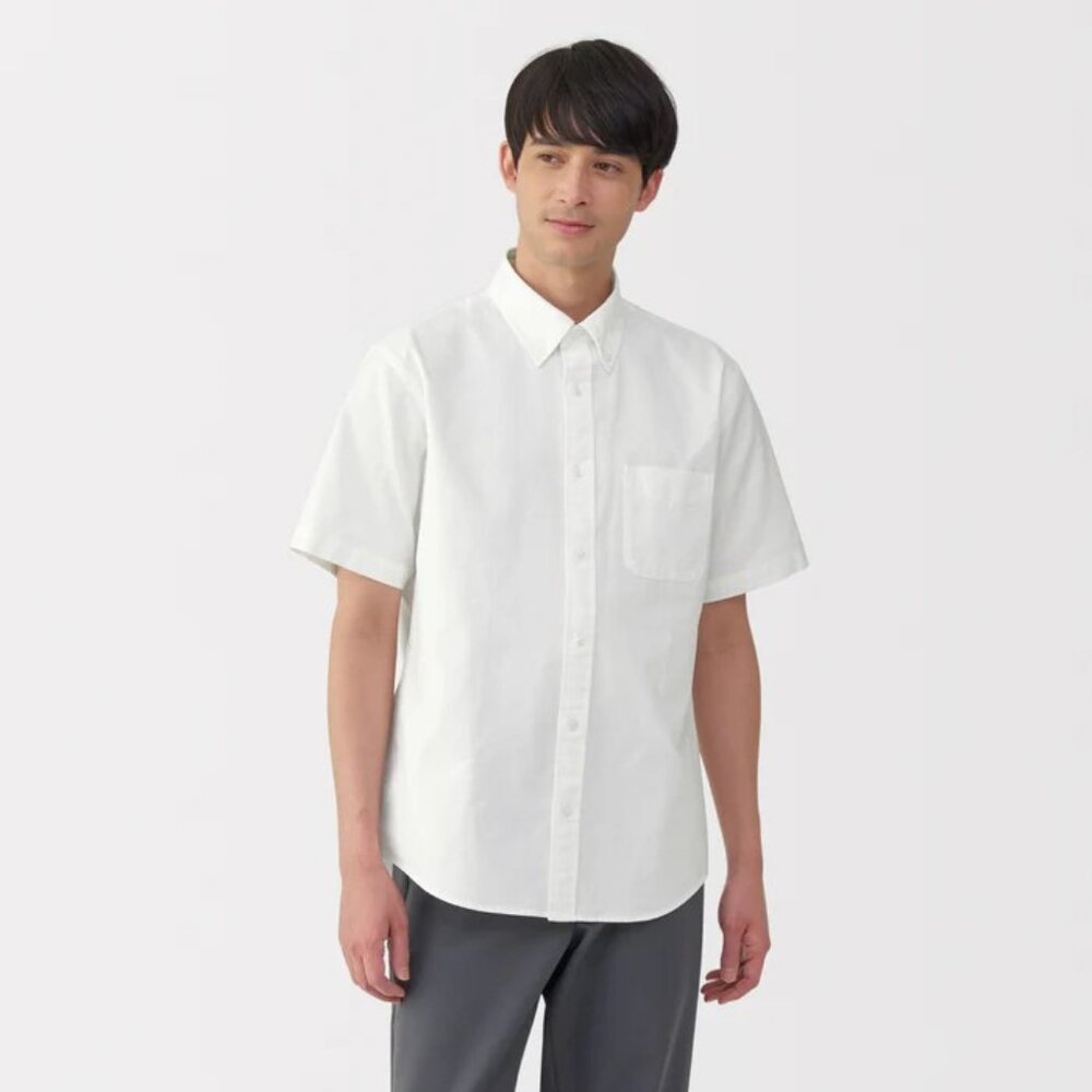 New Men's Washed Oxford Button Down Short Sleeve Shirt
